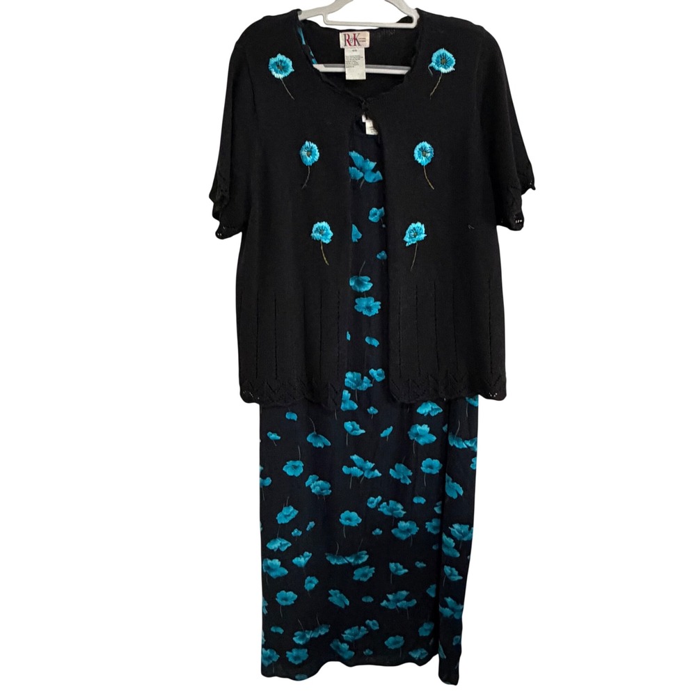Vintage R&K Original Woman Floral Maxi Dress Cardigan Set Women Plus 16W 90's
